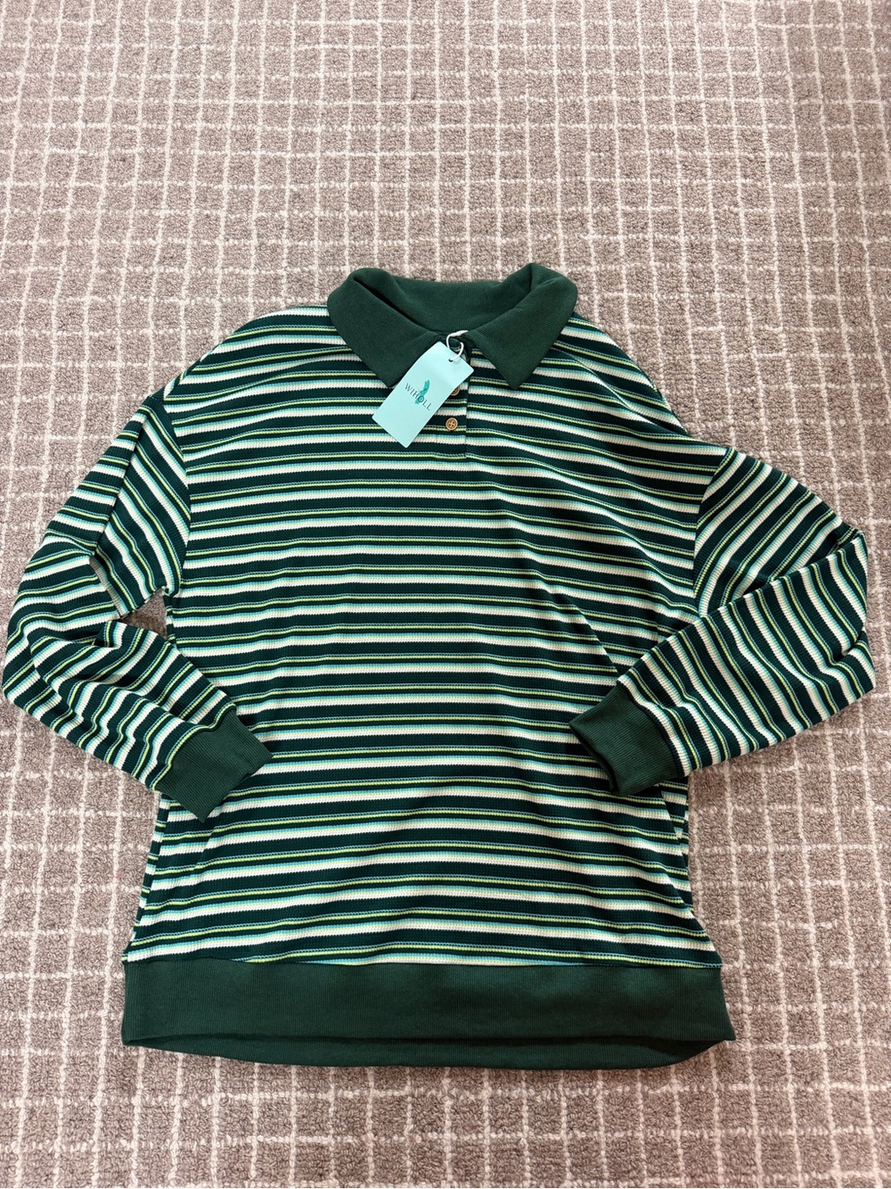 Striped Green V-Neck Sweater - Women's